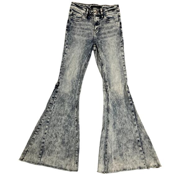 Flying Monkey Super Flare Jeans Women 24"X30" Acid Wash High Rise Distressed - Picture 2 of 11